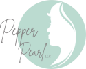 Pepper Pearl logo - face silhouette on light green circle